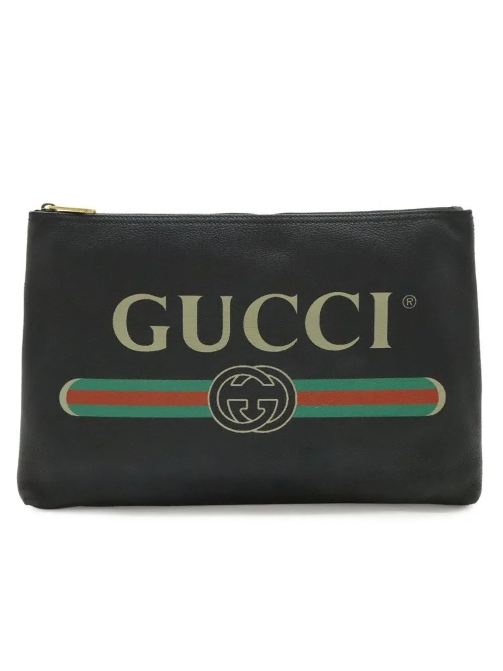 Gucci Print Logo Portfolio Clutch Leather Black Green